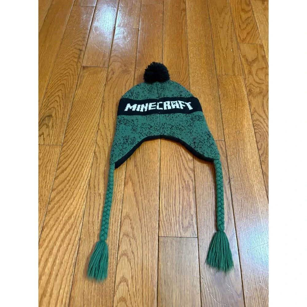 Minecraft‎ Jinx Peruvian Beanie Hat Green Black Knit Earflap Tassels Kids Teens